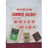 A Thomas Firth and John Brown Sheffield Steel Works Summer Holiday Notice 1942, together with a 1950