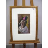 GOMEZ Study of a Female nude, in a backwards pose, wearing a pink scarf in her hair, pastel,