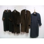 A Collection of Vintage Coats, 1940's to 1970's, including a 1950's black swing coat with brown mink