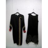 A c.1920's Black Flapper Dress, sleeveless, with dropped waist and circular bead and diamanté