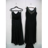 A c.1930's Full Length Black Crepe Evening Dress, sleeveless, with bead detail to neckline, seamed