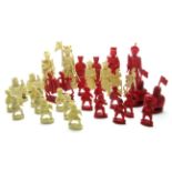 A XIX Century Chinese Ivory and Red Stained Chess Set, the white king 12.1cms high overall.