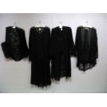 A c.1920's Sheer Black Evening Coat, with lace collar and edge trim; a later vintage black lace