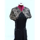 A 1940's Vintage Cocktail Dress, in black moss crépe with contrasting black lace over pink upper