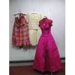 Three c.1980's Vintage Outfits by Caroline Charles of London, including a cerise pink silk evening