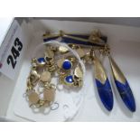 A Modern 9ct Gold Lapis Lazuli Inset Bracelet, together with two pairs of lapis lazuli earpendants.