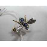 A Modern 9ct Gold Sapphire and Diamond Set Insect Brooch, with collet set body between single cut