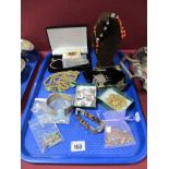 Assorted Costume Jewellery, including beads, lady's wristwatch with tigers eye stone bracelet,