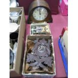 Oak Dome Cased Westminster Chimes Mantel Clock; two cuckoo clocks. (3)