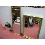 Two Modern Gilt Effect Rectangular Bevelled Wall Mirrors, and a circular wall mirror. (3)