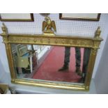 A Regency Style Gilt Rectangular Over Mantle Mirror, having central eagle to top and with reeded