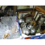 A Universal Hammered Pewter Tea Service, with matched tray, a wall mirror with shaped oval plywood