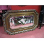 A Circa 1930's Oak Framed Wall Mirror, moulded outlines, bevelled plate with canted ends and painted