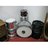 A Four Piece Performance Percussion Part Drum Kit, in matt silver, a chrome Performance Percussion