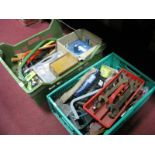 Spanners, axe, dowelling jig, etc:- Two Boxes