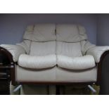 Stressless White Leather Two Seater Settee.