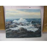 Herbert Foerster, (American Artist), Oil on Canvas, choppy seas and waves on rocky shoreline, 40.
