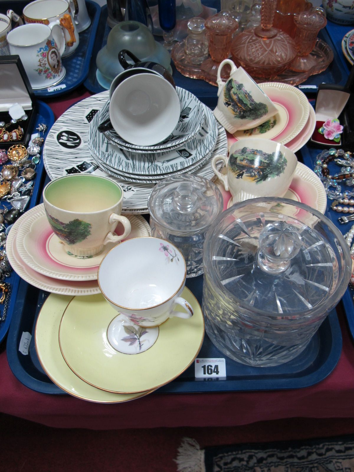 Ridgeway "Homemaker" Teawares, two dinner plates, a quantity of Clarice Cliff teawares, lead crystal