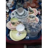 Ridgeway "Homemaker" Teawares, two dinner plates, a quantity of Clarice Cliff teawares, lead crystal