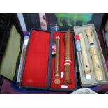 Two "Moeck" and One Other Three Sectional Recorders, all in cases:- One Tray