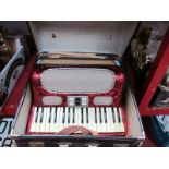 Hohner Arietta IM Piano Accordian, with red marbelette covering, in carry case.