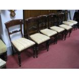 A Set of Six William IV Mahogany Dining Chairs, bar backs with carved foliate and scroll mid rail,