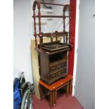 A Modern Pine Bookcase, a Russell stained teak nest of tables, towel rail, stool and bedside