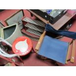 Lloyd Loom Corner Laundry Basket, bentwood chair, folding directors chair, brass curb, wooden airer,