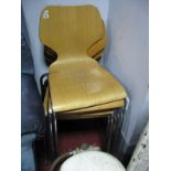 Set of Six Bentwood Office Chairs having chrome tubular legs.