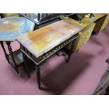 A Modern Stained Hardwood Sidetable, rectangular top, pierced frieze on ring turned and fluted