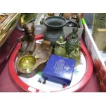 Black Forest Type Wooden Ashtray, with surmounted bear, XIX Century pewter tankard, brass lady