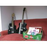 A Burswood Electric Guitar, black body, a CB Sky electric guitar (in soft case) and a quantity of