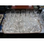 Six Stuart Glass Tumblers, other drinking glasses, sugar bowl, preserve jar:- One Tray
