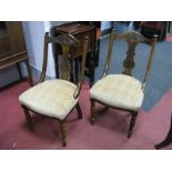 A Pair of Early XX Century Salon Chairs, with a shaped top rail, central splats, upholstered