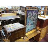 An Early XX Century Walnut Coal Bin, with an upholstered wool work top, on carved cabriole legs,