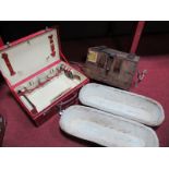 Red Leather Fitted Gents Travelling Case, ammunition carry box, and two french wicker baguette