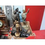 A Quantity of Late XIX Century Spelter Model Figures, on ebonised and cast metal socles, varying