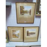 R. Cresswell Boak, three hand coloured etchings, 'Arundel Castle','Barnard Castle' and 'The Avon',