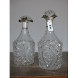 A Pair of Hallmarked Silver Glam Decanters, WS CS, Sheffield 1920, each of baluster form, each
