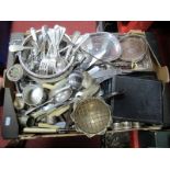 Loose and Cased Electroplated Cutlery, rose bowl, circular gallery tray, napkin rings, wine coasters