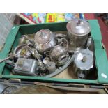 Assorted Plated Ware, including biscuit box, of cylindrical form, three piece teaset, oval tray,