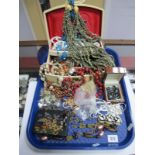 Assorted Costume Bead Necklaces, jewellery box etc:- One Tray