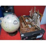 Two Book Troughs, model ship, globe bookends, etc:- One Box and and Scan Globe Globe