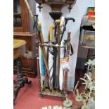 XIX Century Style Stick Stand, with turned supports, drip tray, together with, Hitchfield walking