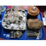 Pen Knives, mother or pearl buttons, tobacco jar, binoculars, etc:- One Tray