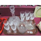 Pebble Beach Pro-am-Ships Cut Glass Decanter, and a suite of eleven crystal glasses, bowl on