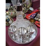 A Ships Decanter Style Claret Jug, together with set of three goblets, with fruiting vine