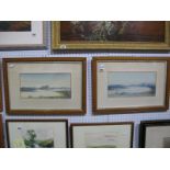 Pair of XX Century Watercolours, of Loch scenes, with fishing boats, mountains in the background,