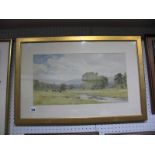 W.H. Pigott Watercolour, of a river scene with cattle, church spire in the background, signed