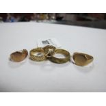 Two 9ct Gold Signet Style Rings, (one lacking stone), a 9ct gold Celtic style band, etc.
